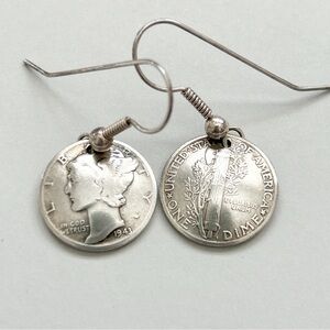 Semi Antique (1939 and 1943) Silver Mercury Dime Earrings